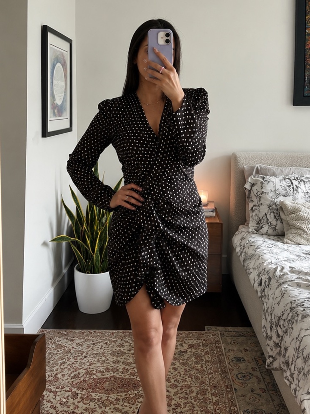 Dixie Black & White Polka Dot Ruffle Wrap Dress | Medium